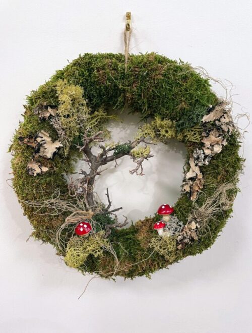 handmade moss rustic door & wall wreath moss & fern