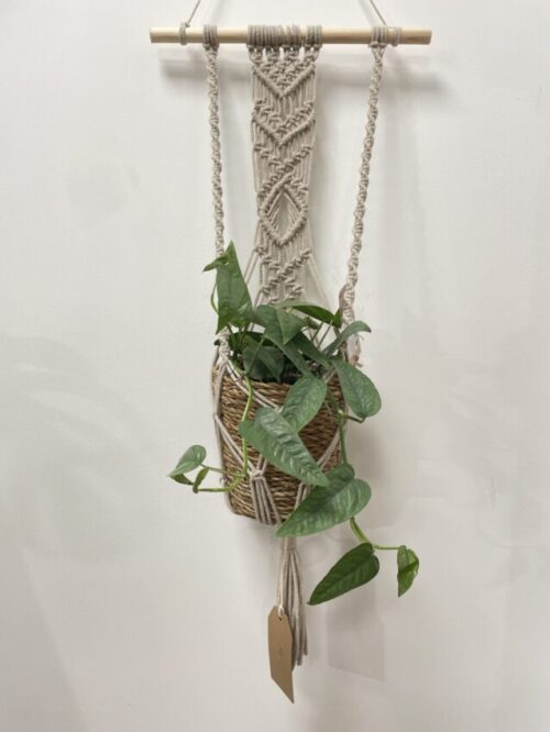 macrame plant hanger by handmade macrame oliwia wood beige