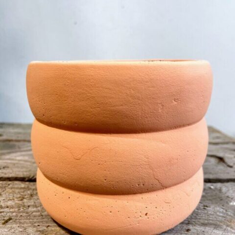 ribbed rustic concrete planter for 13cm pot peach