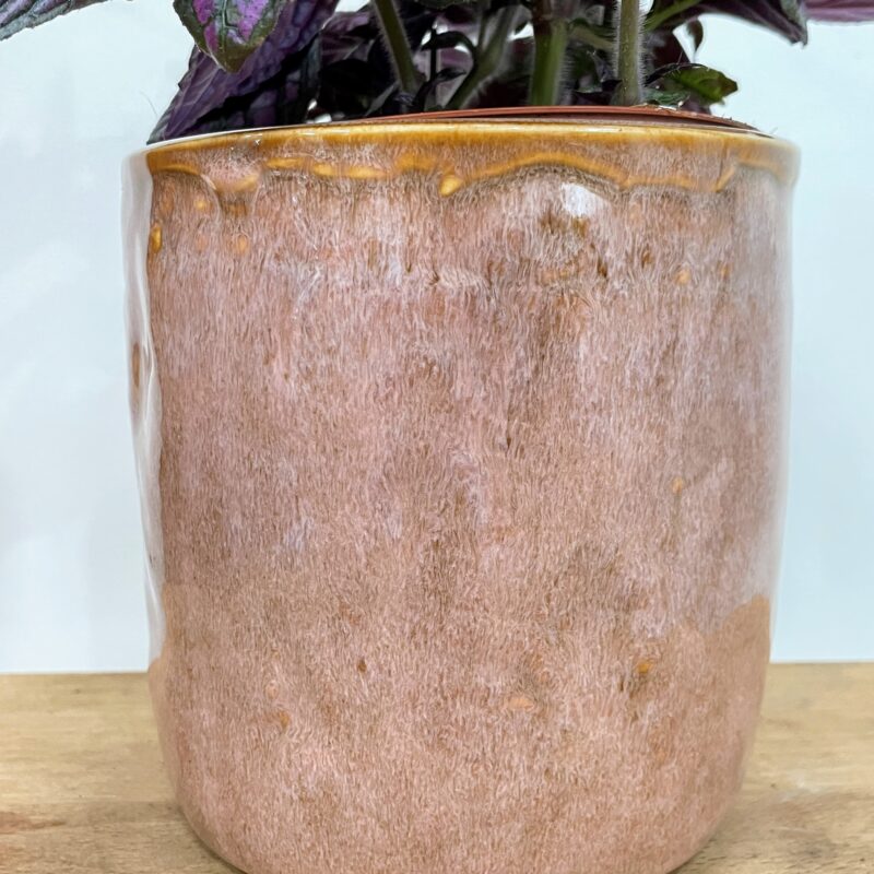 green iron stone pink glazed pot green iron stone pink glazed pot