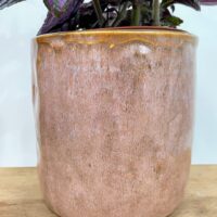 green iron stone pink glazed pot