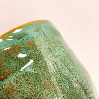 green iron stone pink glazed pot