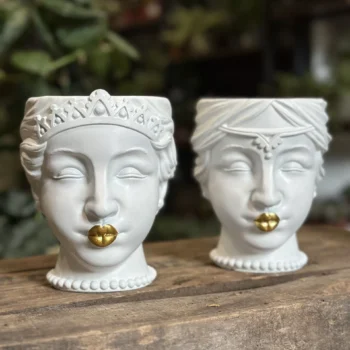 Princess or Queen Head Gold Lips White Planter Plant Accessories face 2