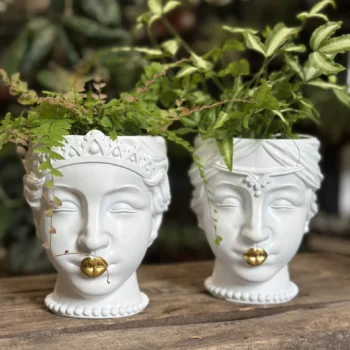 Princess or Queen Head Gold Lips White Planter Plant Accessories face 3