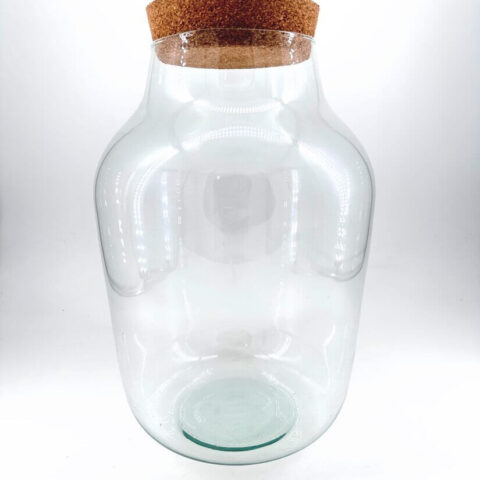 Elegant glass jar with cork lid, perfect for storage or decorative display.