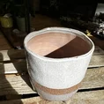 glazed brown grey planter on legs