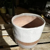 glazed brown grey planter on legs