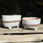 Glazed Brown Grey Bowl Planter On Legs