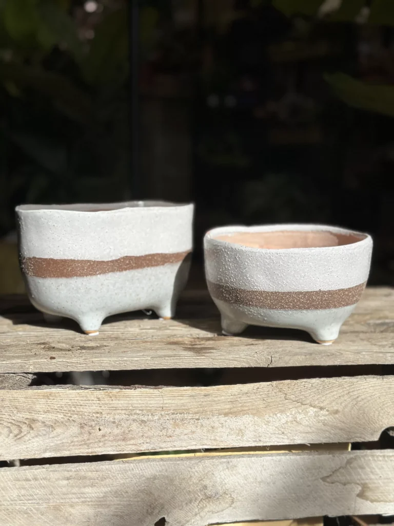 Glazed Brown Grey Bowl Planter On Legs