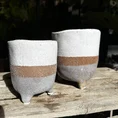 glazed brown grey planter on legs