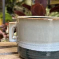 retro glazed blue pot with ears 11cm