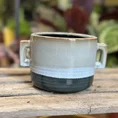 retro glazed blue pot with ears 11cm