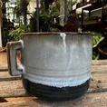 retro glazed blue pot with ears 11cm