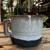 retro glazed blue pot with ears 11cm