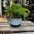 retro glazed blue pot with ears 11cm