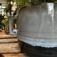 retro glazed blue pot with ears 11cm