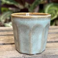 retro glazed blue pot with ears 11cm
