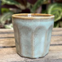 retro glazed blue pot with ears 11cm