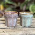 retro glazed blue pot with ears 11cm