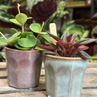 retro glazed blue pot with ears 11cm
