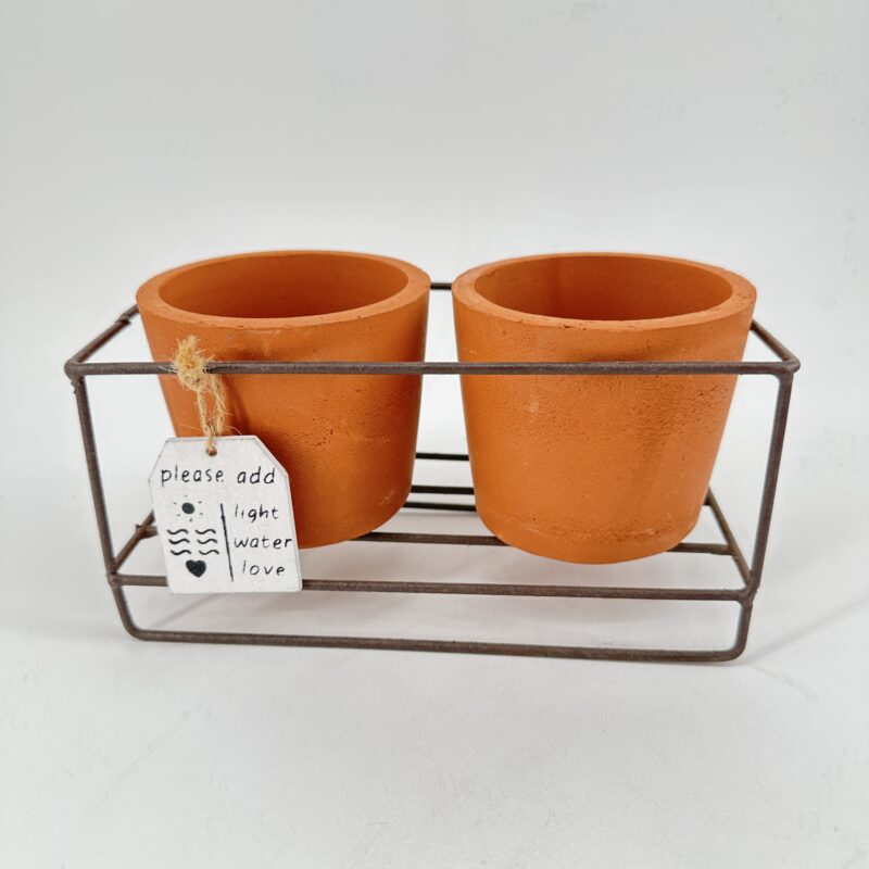 Rustic Terracotta Planters Metal in Frame Terracotta pot with “Please add light, water & love” tag