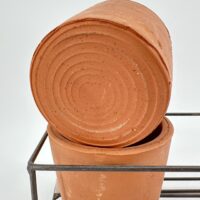 erracotta plant pots in rustic metal frame, 2 or 3 pot set