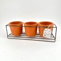 erracotta plant pots in rustic metal frame, 2 or 3 pot set