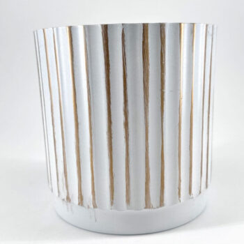 White Plastic Planter with Rustic Golden Lines 15cm