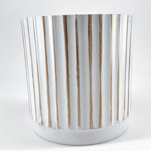 White Plastic Planter with Rustic Golden Lines 15cm