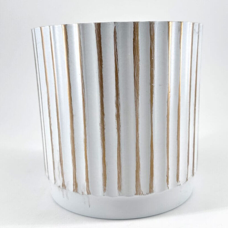 White Plastic Planter with Rustic Golden Lines 15cm