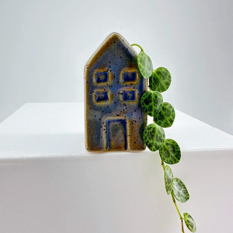 Charming Ceramic House with Trailing Plant Decor Charming ceramic house ornament with trailing plant, perfect for home decor and greenery lovers.