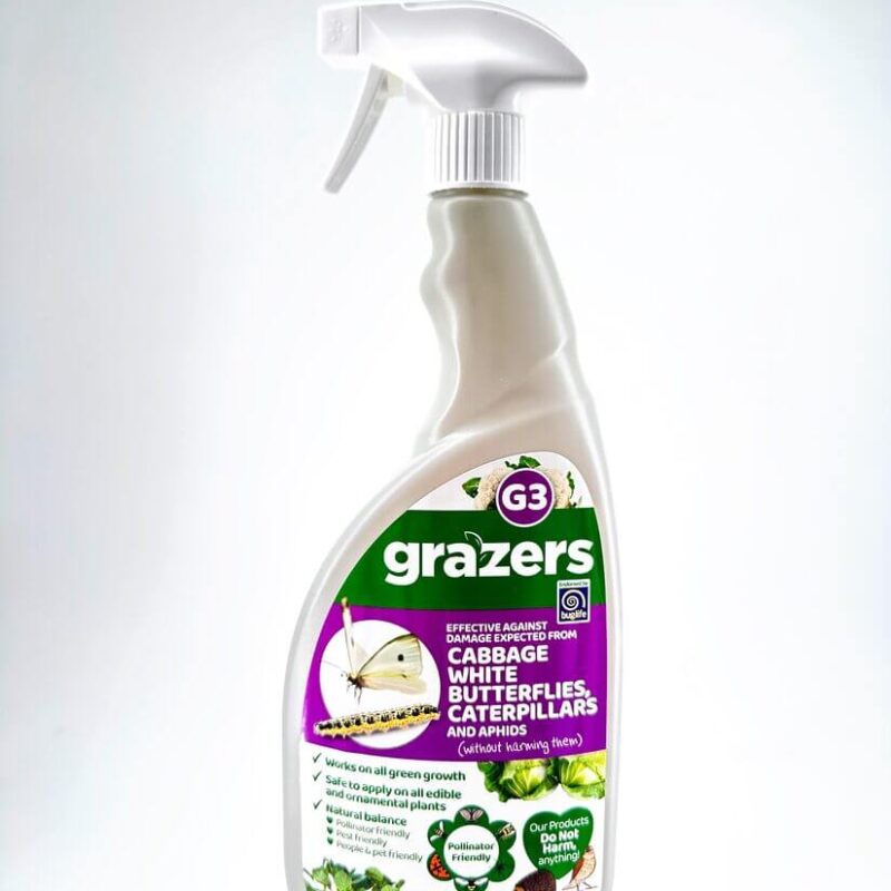 Grazer G3 spray bottle for eco-friendly pest control in gardens, safe for plants and pollinators.