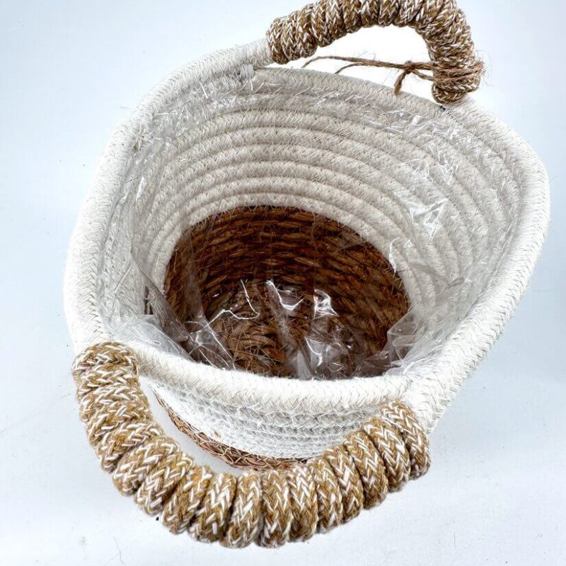 Chic Woven Basket with Handles for Versatile Storage Stylish woven basket with handles, perfect for storage, decor, or plant holder.