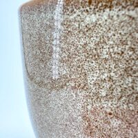 Intricate ceramic bowl close-up showcasing earthy speckled texture and artisanal craftsmanship.