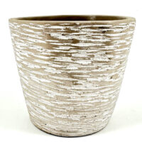 Rustic clay planter with textured surface and coastal aesthetic, suitable for various plants.