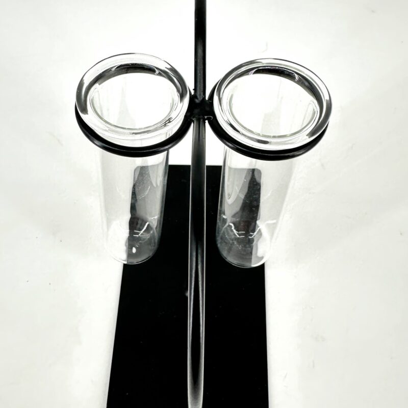 Elegant Modern Test Tube Display Stand Modern test tube holder with two glass tubes on sleek black base, minimalist design.