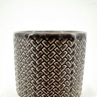 Elegant dark brown ceramic planter with braided geometric pattern, perfect for modern decor.