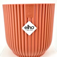 Contemporary terracotta ribbed planter by Elho with sustainable design focus.