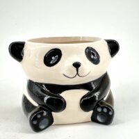 Panda ceramic planter pot, glossy cute pen holder and whimsical desk decor.
