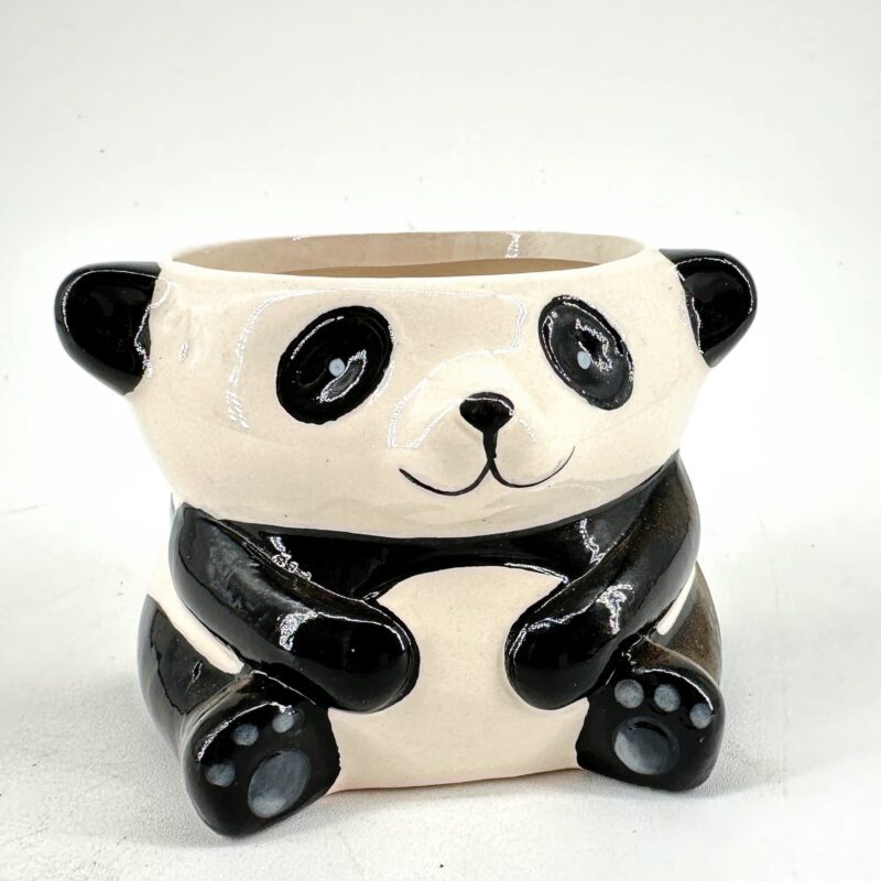 Cute Glossy Panda Ceramic Planter and Pen Holder Panda ceramic planter pot, glossy cute pen holder and whimsical desk decor.