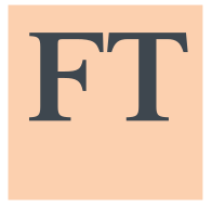 Financial Times FT logo: salmon-pink square monogram with classic serif newspaper typography.