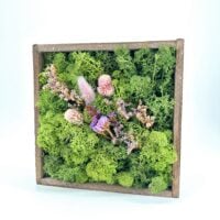 inished Moss Art Heather Field with preserved moss and lavender-pink dried flowers.