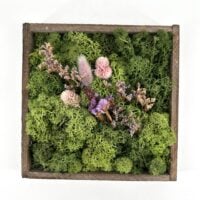 inished Moss Art Heather Field with preserved moss and lavender-pink dried flowers.