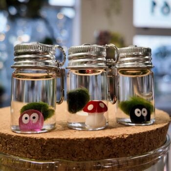 Mini Marimo Moss Keyring with a Wee Decoration