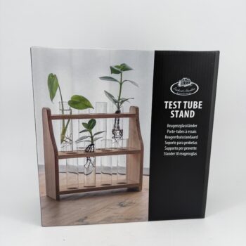 Boxed wooden test tube propagation station with glass tubes for rooting houseplant cuttings