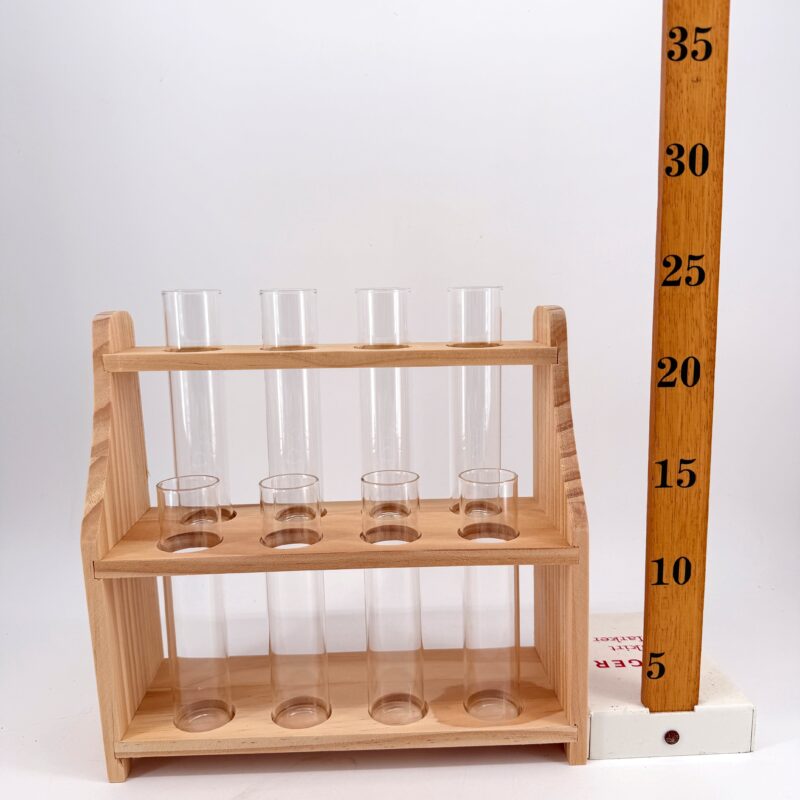 Wooden Test Tube Propagation Station with Glass Tubes Wooden test tube propagation stand beside height ruler showing compact size
