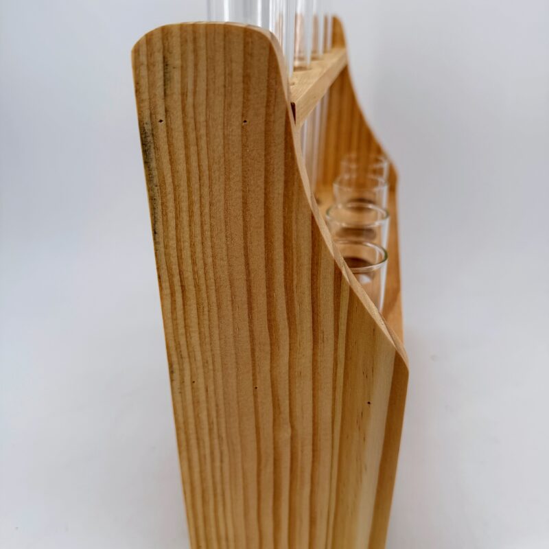Wooden Test Tube Propagation Station with Glass Tubes Side view of wooden propagation station with clear glass tubes and natural wood finish